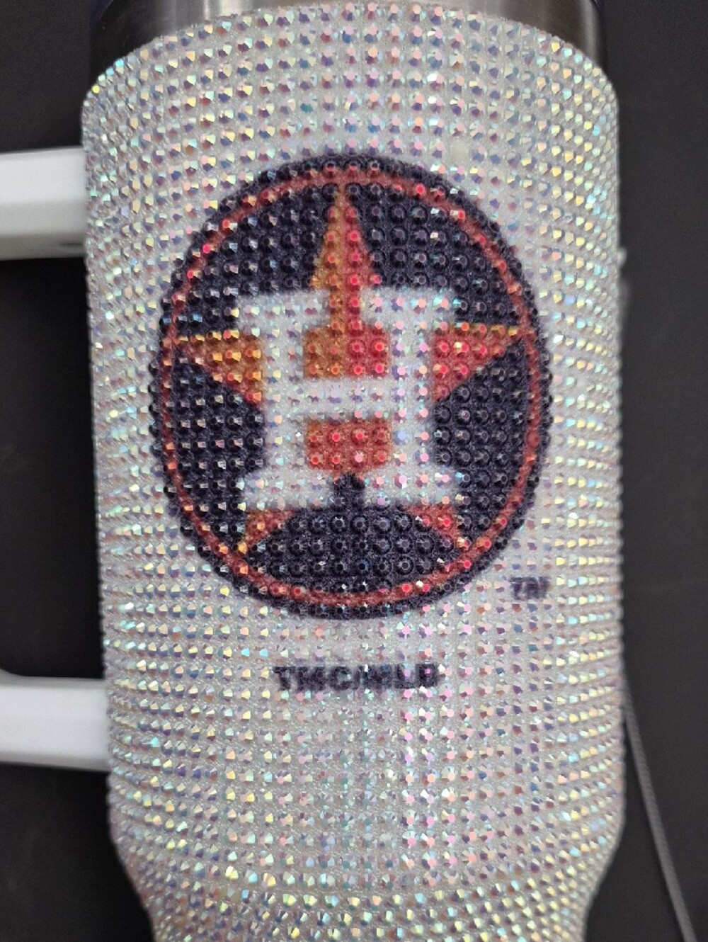 Rhinestone Astros Bling Travel Tumbler - White Crystal Sparkle - Picture 2 of 7